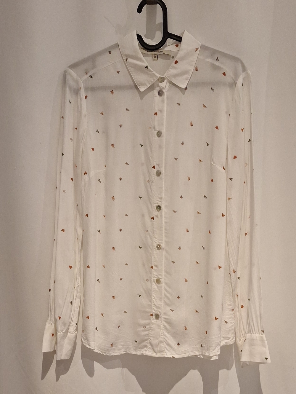 La Fee Maraboutee White Long-Sleeve Button-Up Shirt  Micro Multicolor Bug Motif